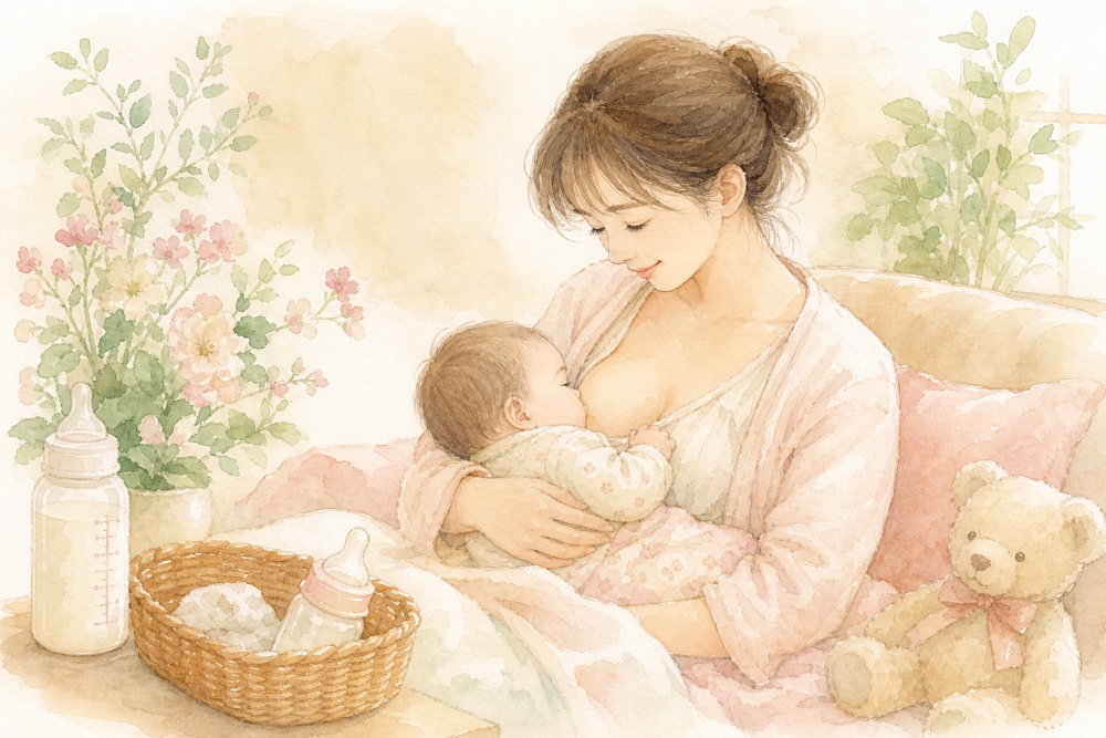 授乳とミルクの混合育児のイメージイラスト